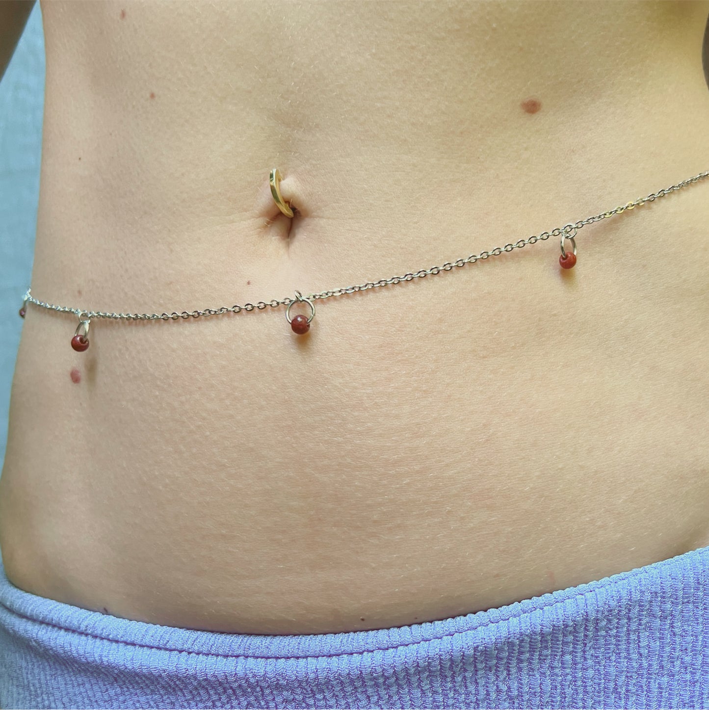 Beaded Belly Chain With Red Stones / Waist Chain Jewelry - Waterproof Body Chain