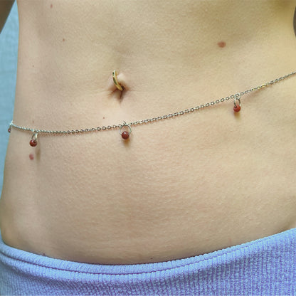 Beaded Belly Chain With Red Stones / Waist Chain Jewelry - Waterproof Body Chain