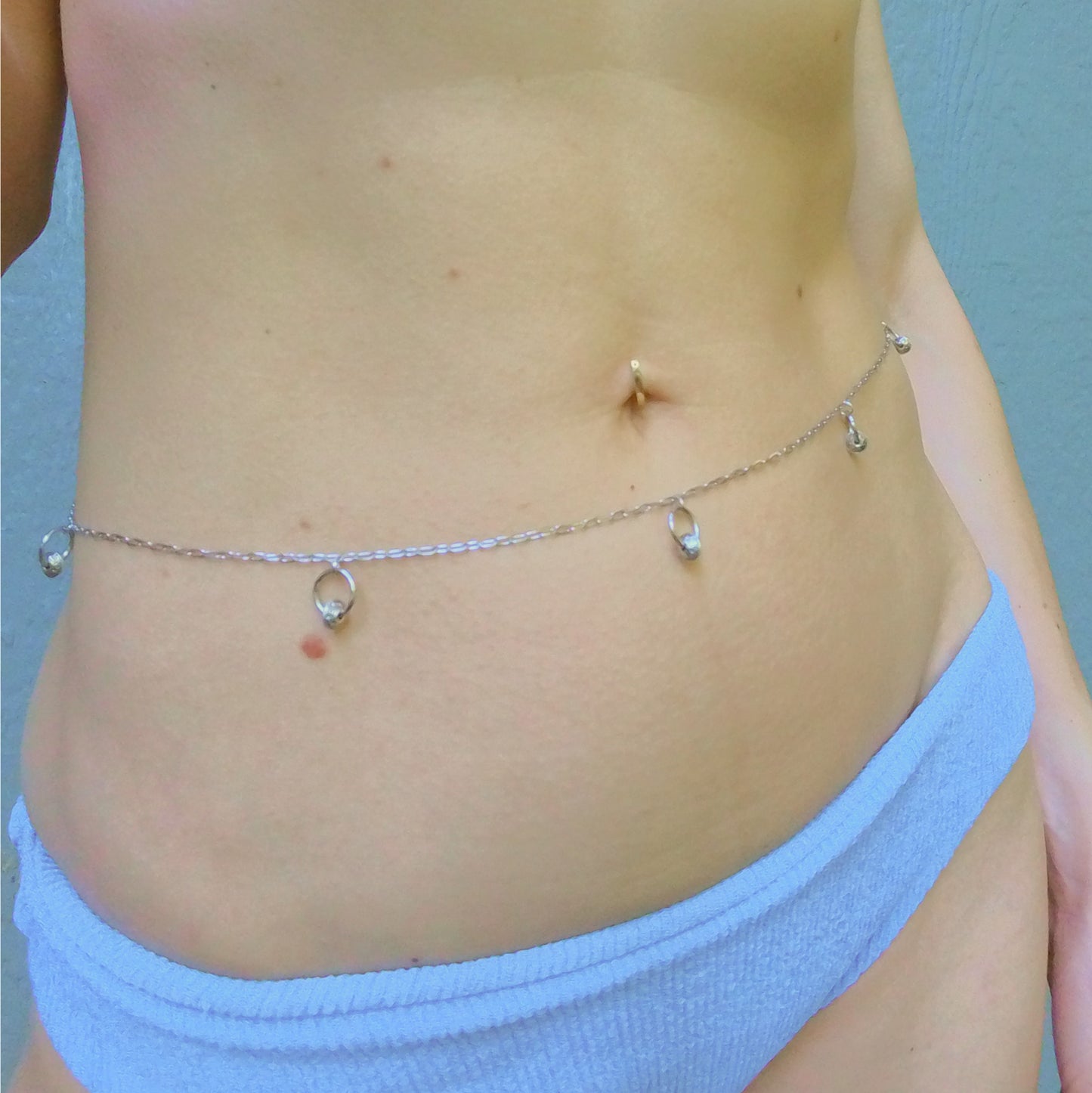 Silver Belly Chain with Roundels / Boho Waist Chain Jewelry - Waterproof Body Chain