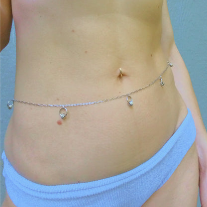 Silver Belly Chain with Roundels / Boho Waist Chain Jewelry - Waterproof Body Chain