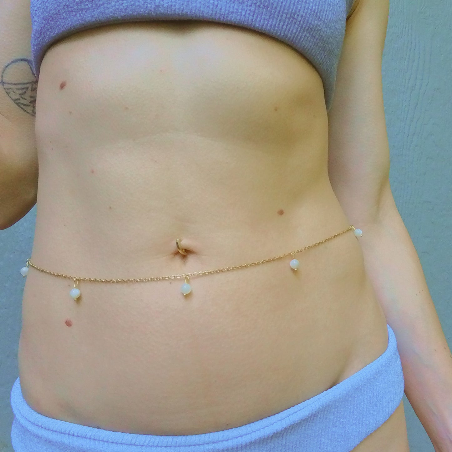 Dainty Belly Chain Beaded with Pearls or Moonstone / Waist Chain Jewelry - Waterproof Body Chain