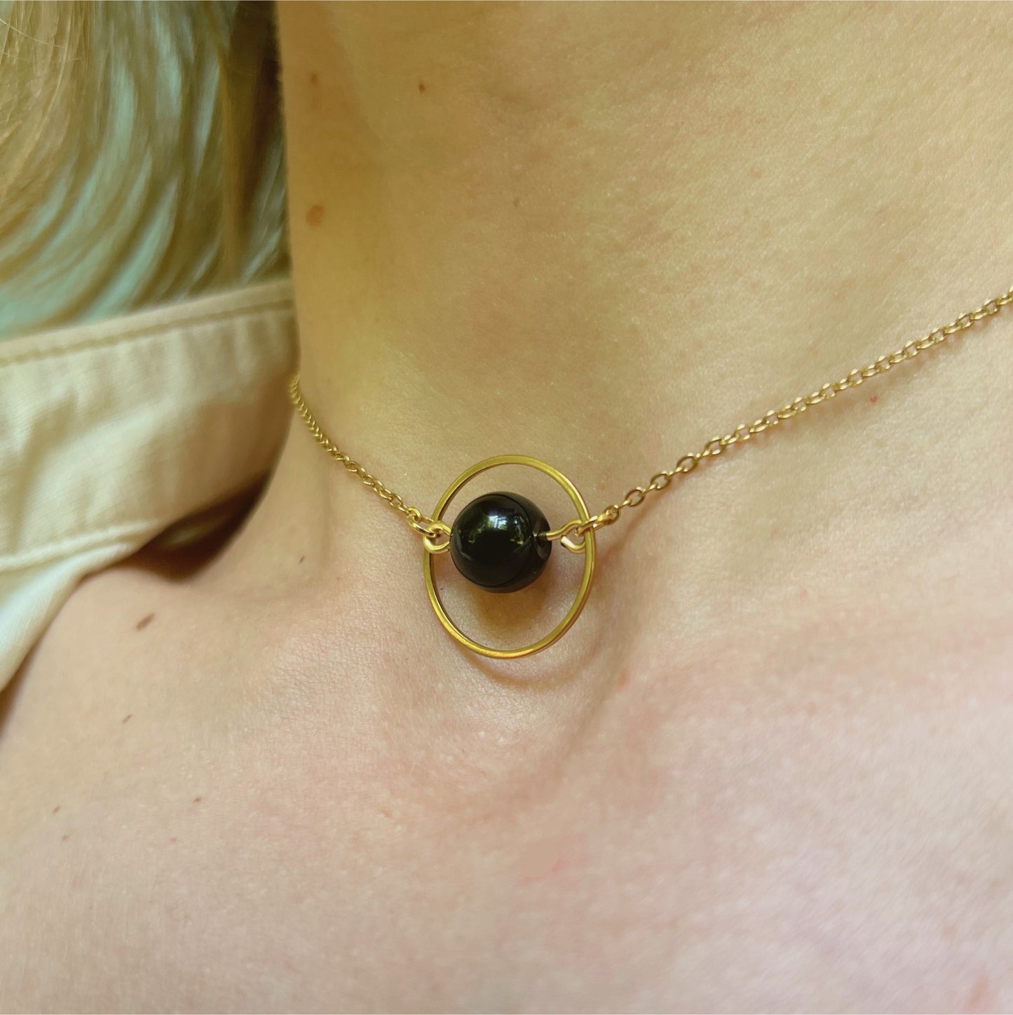 Discreet Day Collar with Gemstone of Choice /  O Ring Choker Necklace - Submissive Jewelry