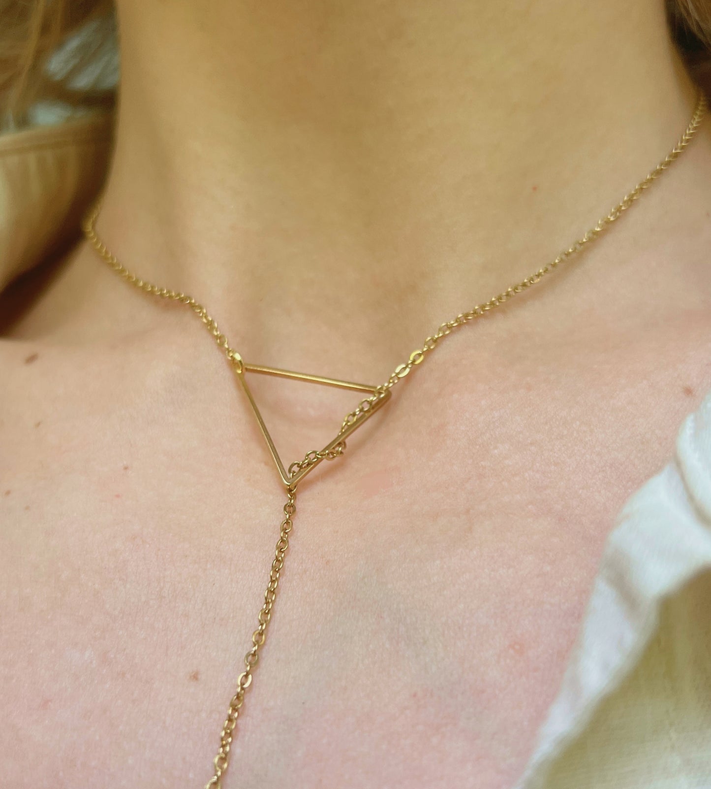 Lariat Necklace with O Ring & Triangle / Discreet Collar with Gemstones - Submissive Jewelry