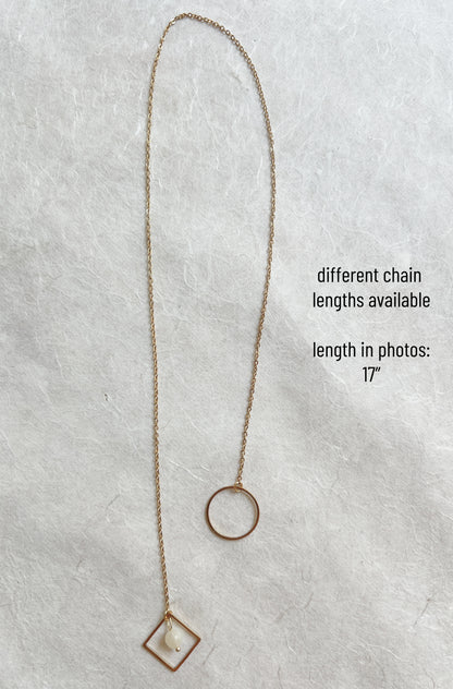 Lariat Necklace with O Ring and Gemstones / Discreet Day Collar - Submissive Jewelry