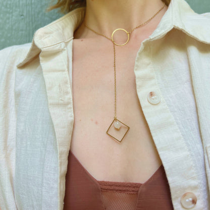 Lariat Necklace with O Ring and Gemstones / Discreet Day Collar - Submissive Jewelry