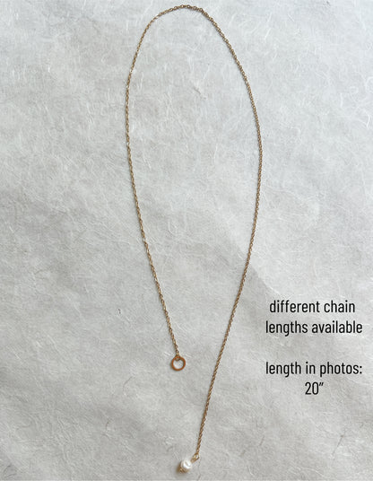 Minimalist Pearl Lariat Necklace / Discreet Day Collar / Y Necklace - Submissive Jewelry