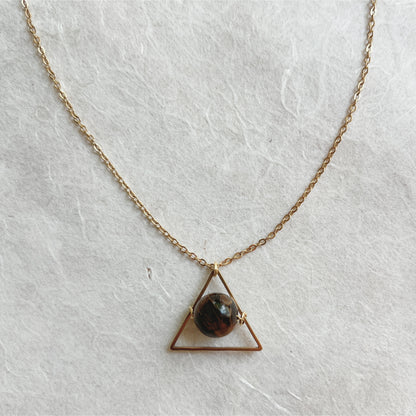 Minimalist Tigers Eye Choker /  Triangle O Ring Choker Necklace - Gemstone Jewelry