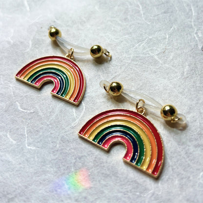 Pride Rainbow Faux Nipple Piercing - Barbell Nipple Rings / Nipple Jewelry Non Piercing