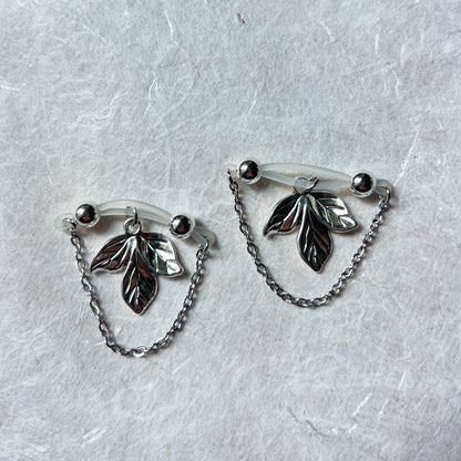 Leaf Charm Nipple Rings - Barbell Fake Nipple Piercings / Non Piercing Nipple Jewelry