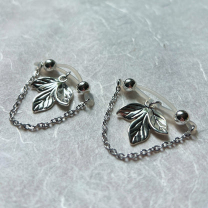 Leaf Charm Nipple Rings - Barbell Fake Nipple Piercings / Non Piercing Nipple Jewelry