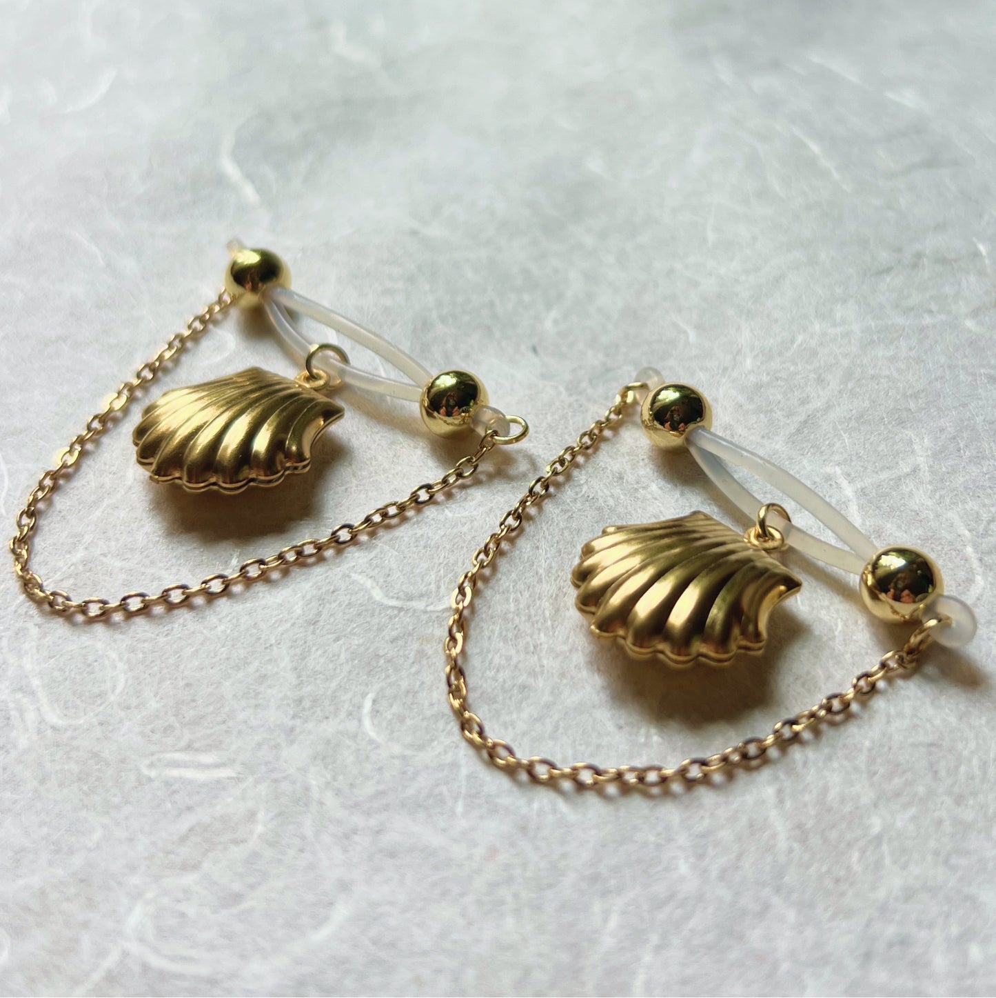 Shell Fake Nipple Piercing - Barbell Nipple Chain Piercings / Non Piercing Nipple Jewelry