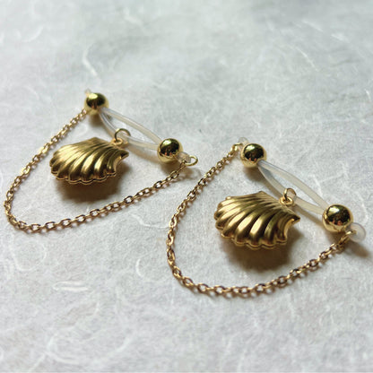 Shell Fake Nipple Piercing - Barbell Nipple Chain Piercings / Non Piercing Nipple Jewelry