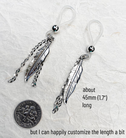 Feather Dangle - Faux Nipple Piercing / Non Piercing Nipple Jewelry
