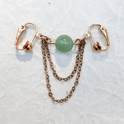 Labia Dangle with 2 clips, one smooth gemstone bead and 2 chains