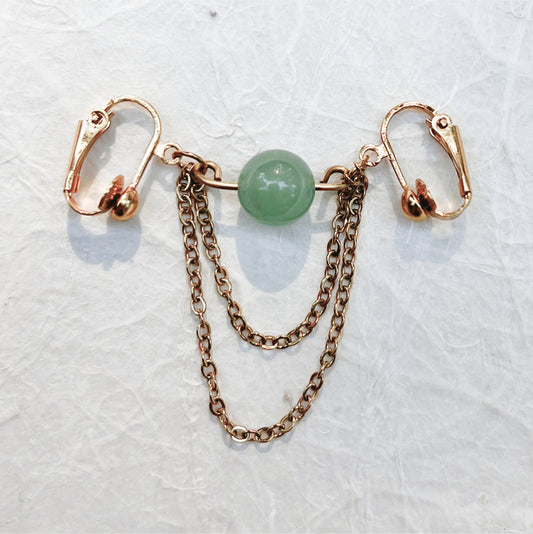 Labia Dangle with 2 clips, one smooth gemstone bead and 2 chains