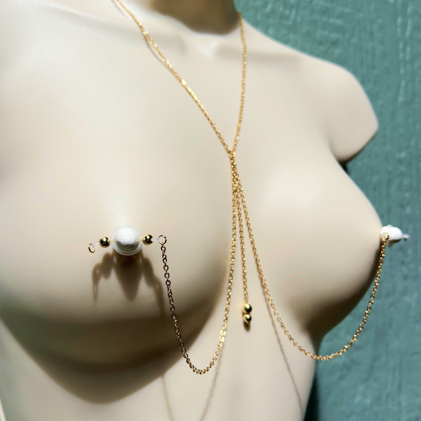 Classic Faux Nipple Piercing with Nipple Chain - Body Chain Jewelry / Bra Chain