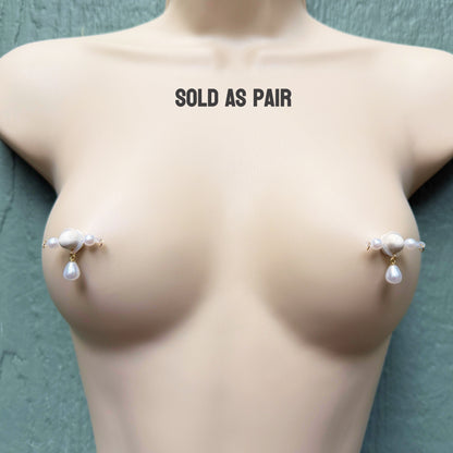 Little Pearl Charm - Pearl Barbell Nipple Rings / Faux Nipple Piercing