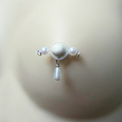 Little Pearl Charm - Pearl Barbell Nipple Rings / Faux Nipple Piercing