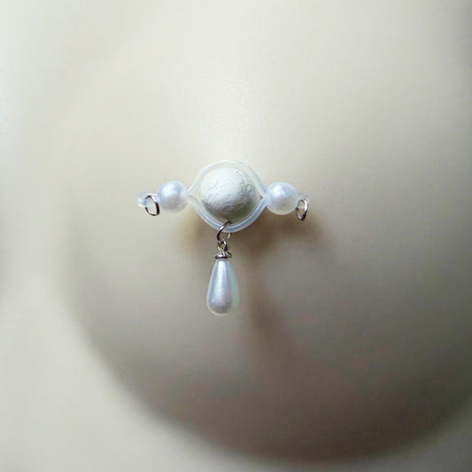 Little Pearl Charm - Pearl Barbell Nipple Rings / Faux Nipple Piercing