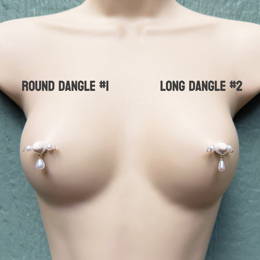 Little Pearl Charm - Pearl Barbell Nipple Rings / Faux Nipple Piercing