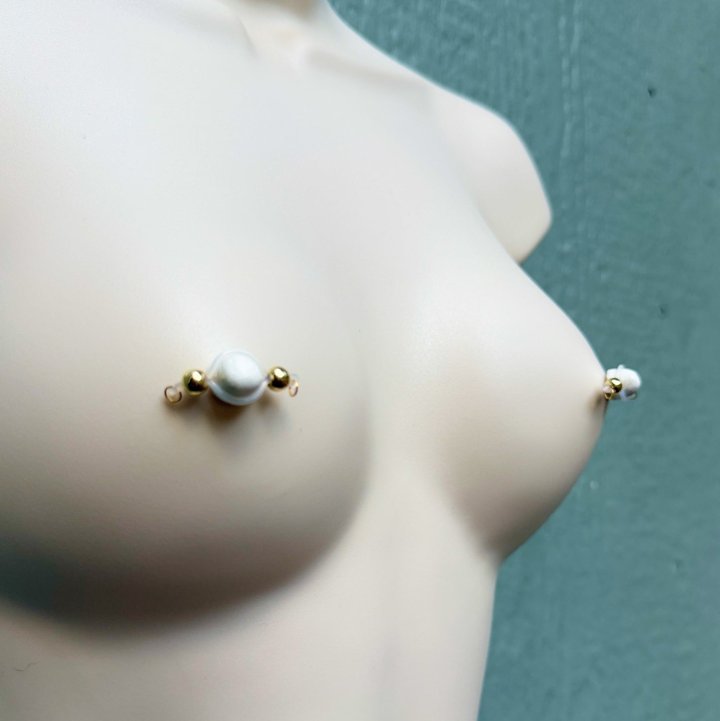 The Classic Gold Faux Nipple Piercing - Barbell Nipple Rings / Non Piercing Nipple Jewelry