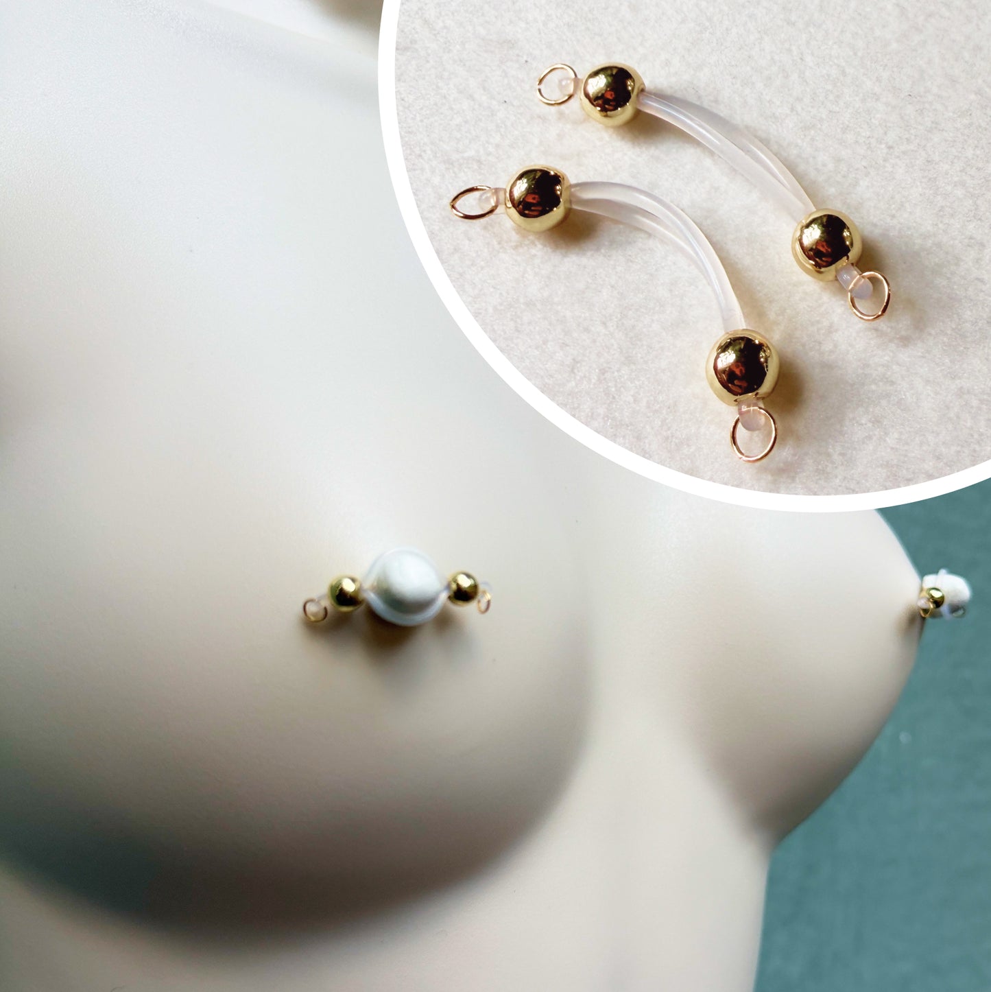 The Classic Gold Faux Nipple Piercing - Barbell Nipple Rings / Non Piercing Nipple Jewelry