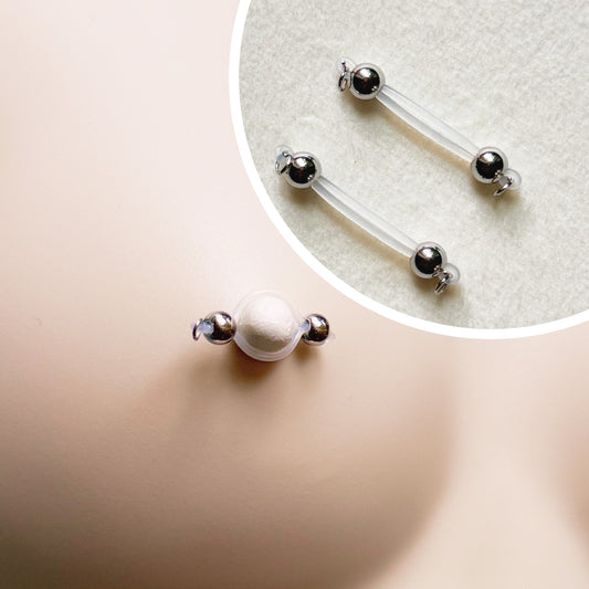 Classic Silver Barbell Fake Nipple Piercing - Barbell Nipple Rings / Nipple Jewelry Non Piercing