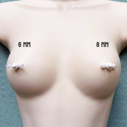 Pearl Barbell Nipple Rings / Faux Nipple Piercing with Pearls