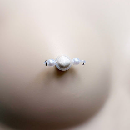 Pearl Barbell Nipple Rings / Faux Nipple Piercing with Pearls