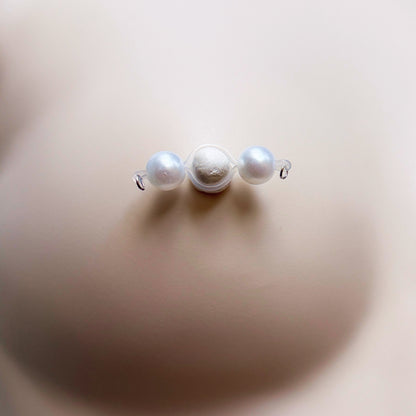 Pearl Barbell Nipple Rings / Faux Nipple Piercing with Pearls
