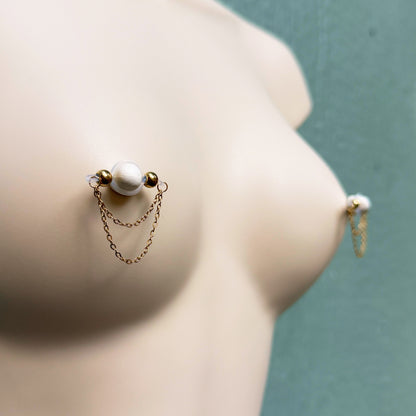 Gold Chain Classic - Barbell Nipple Rings / Faux Nipple Piercing / Nipple Chain Piercing