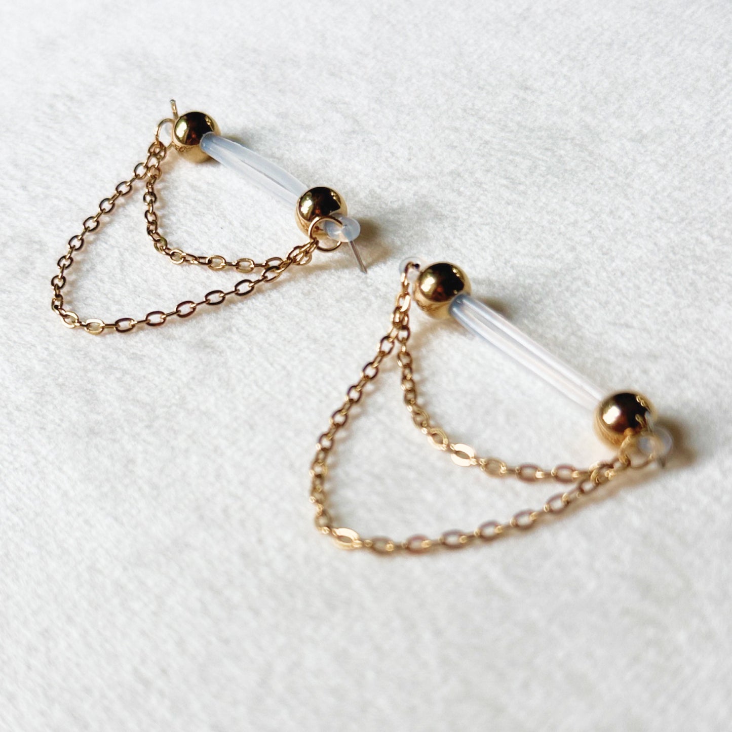 Gold Chain Classic - Barbell Nipple Rings / Faux Nipple Piercing / Nipple Chain Piercing