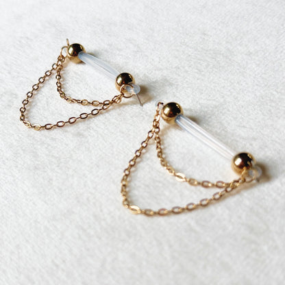 Gold Chain Classic - Barbell Nipple Rings / Faux Nipple Piercing / Nipple Chain Piercing