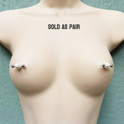 Classic Silver Barbell Fake Nipple Piercing - Barbell Nipple Rings / Nipple Jewelry Non Piercing