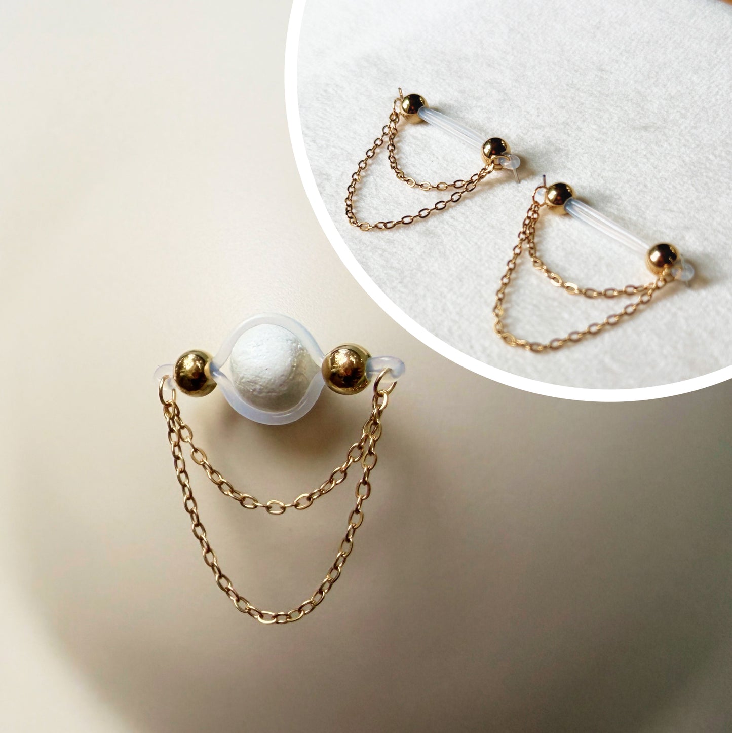 Gold Chain Classic - Barbell Nipple Rings / Faux Nipple Piercing / Nipple Chain Piercing