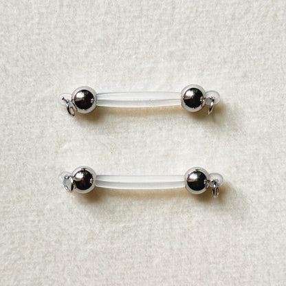 Classic Silver Barbell Fake Nipple Piercing - Barbell Nipple Rings / Nipple Jewelry Non Piercing