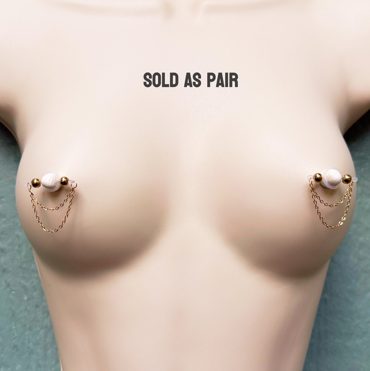 Gold Chain Classic - Barbell Nipple Rings / Faux Nipple Piercing / Nipple Chain Piercing