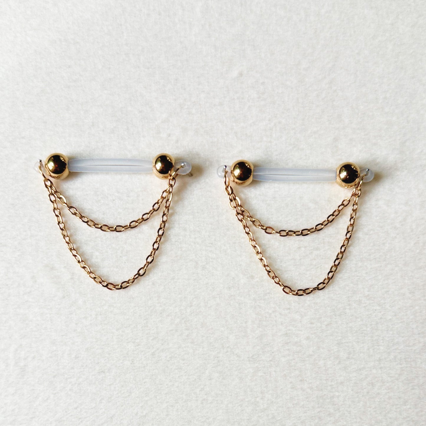 Gold Chain Classic - Barbell Nipple Rings / Faux Nipple Piercing / Nipple Chain Piercing