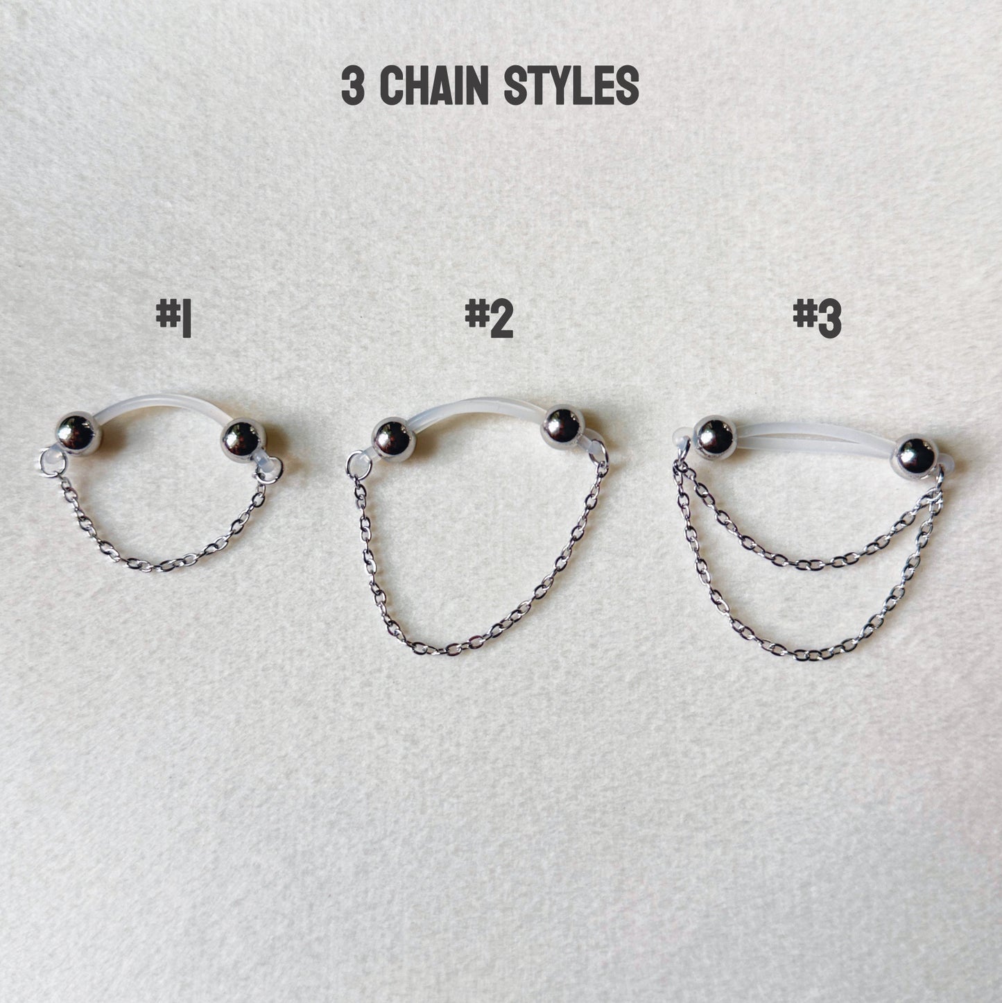 Silver Barbell Nipple Chain Piercing - Fake Nipple Piercing / Clip On Nipple Rings