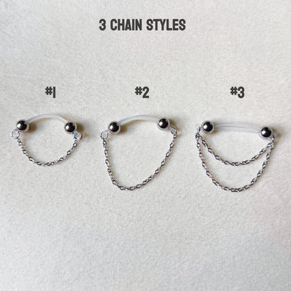 Silver Barbell Nipple Chain Piercing - Fake Nipple Piercing / Clip On Nipple Rings