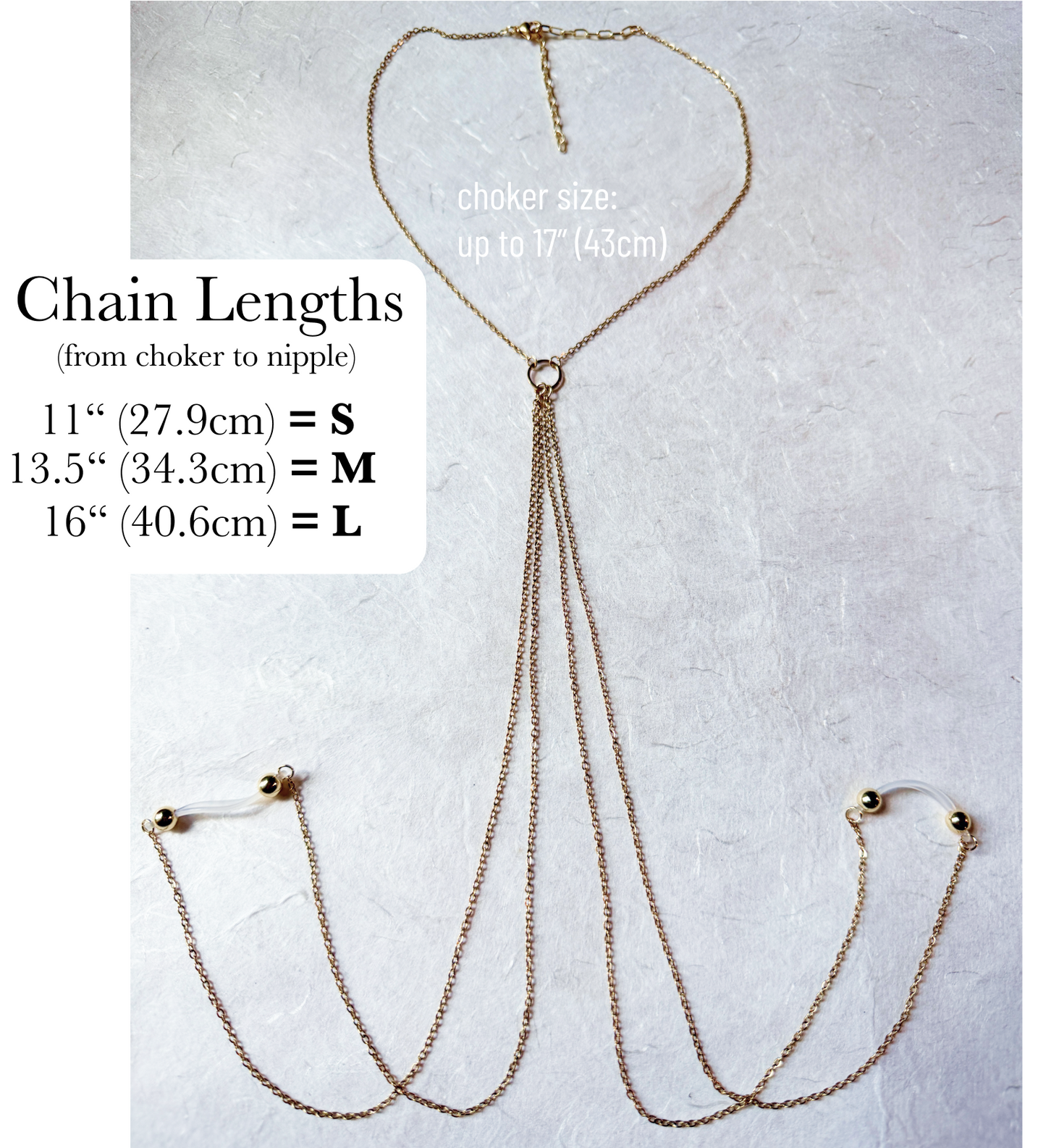 Choker to Nipple Rings - Faux Nipple Piercing Body Chain Jewelry / Chain Bra