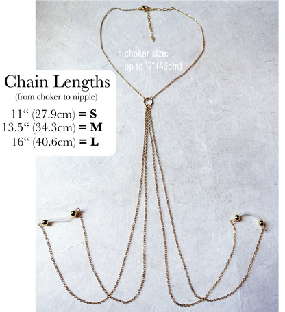 Choker to Nipple Rings - Faux Nipple Piercing Body Chain Jewelry / Chain Bra