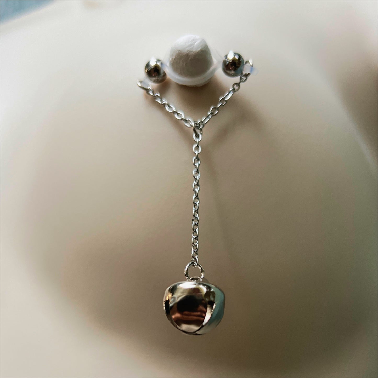 Golden Jingle Bell Non Piercing Nipple Jewelry - Barbell Nipple Rings / Faux Nipple Piercing