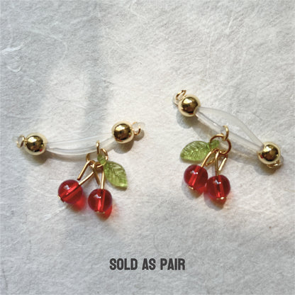 Dainty Cherry Charm Fake Nipple Piercing - Barbell Nipple Rings / Non Piercing Nipple Jewelry