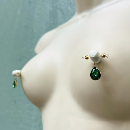Rhinestone Charm Fake Nipple Piercing - Barbell Fake Nipple Rings / Non Piercing Nipple Jewelry