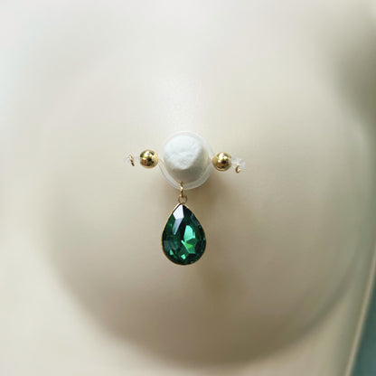 Rhinestone Charm Fake Nipple Piercing - Barbell Fake Nipple Rings / Non Piercing Nipple Jewelry