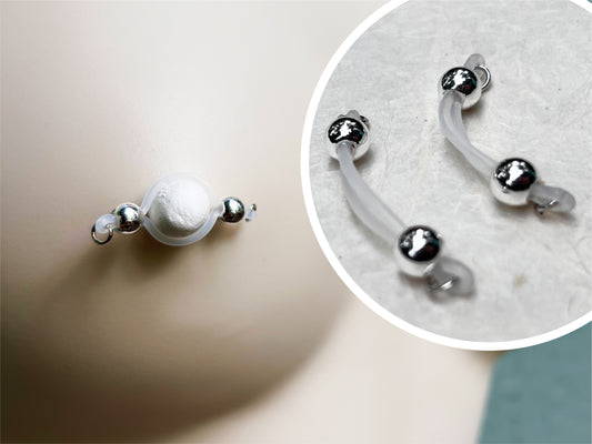 Classic Silver Barbell Fake Nipple Piercing - Barbell Nipple Rings / Nipple Jewelry Non Piercing