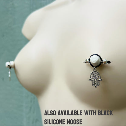 Hamsa Charm Nipple Jewelry - Fake Nipple Piercing / Nipple Jewelry Non Piercing