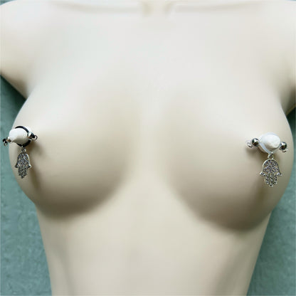 Hamsa Charm Nipple Jewelry - Fake Nipple Piercing / Nipple Jewelry Non Piercing