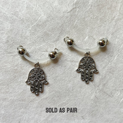 Hamsa Charm Nipple Jewelry - Fake Nipple Piercing / Nipple Jewelry Non Piercing
